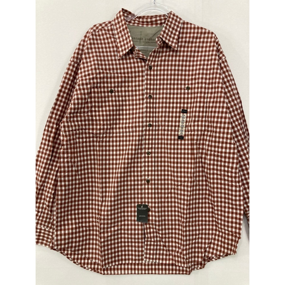 New Haggar Button Down Shirt XL Red Gingham Vintage Cotton Long Sleeve Relaxed